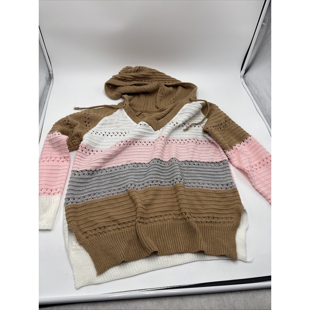Hoodie Unbranded Women's Size Large Crochet Multicolor Pink Brown 100% Acrylic‎